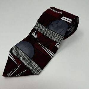 Manhattan Red Abstract 100% Polyester Neck Tie L 56"‎ W 3 3/4"